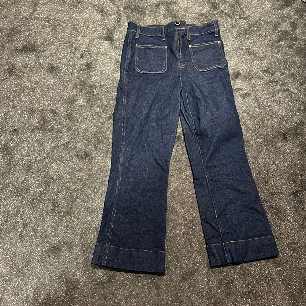 KHAITE Dark Blue Denim Wide-Leg Jeans